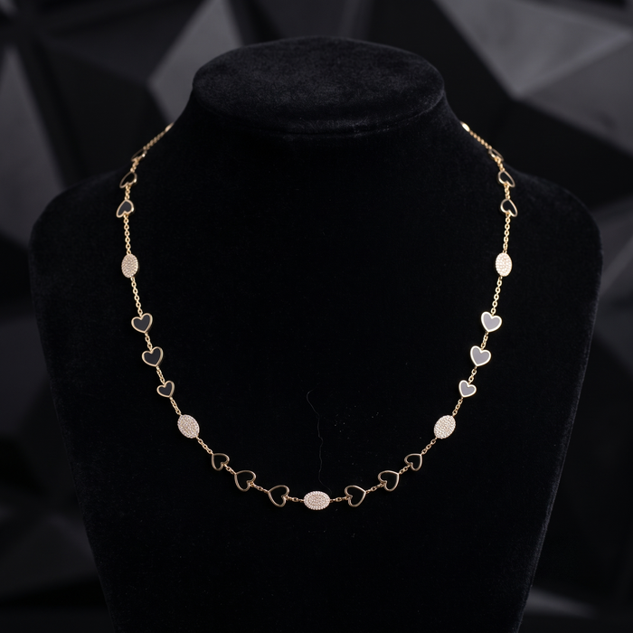 Diamond Black Enamel Station Necklace in 14K Yellow Gold