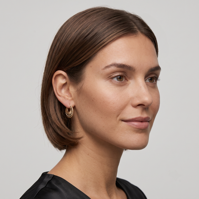 Celestial Etched Starburst Hoop Earrings in 14K Yellow Gold