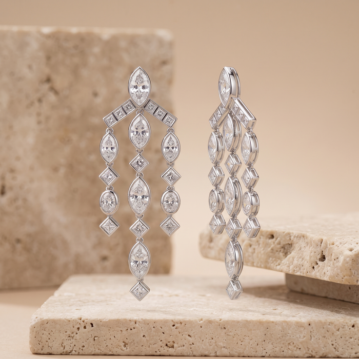 Marquise Chandellier 18K White Diamond Earrings