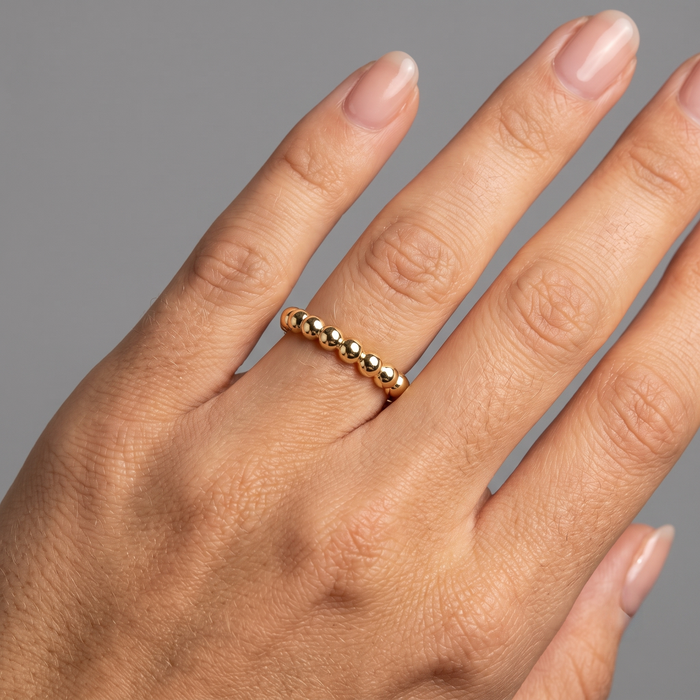 Polished Beaded Stackable Round Shape Diamond Ring in 14K Gold