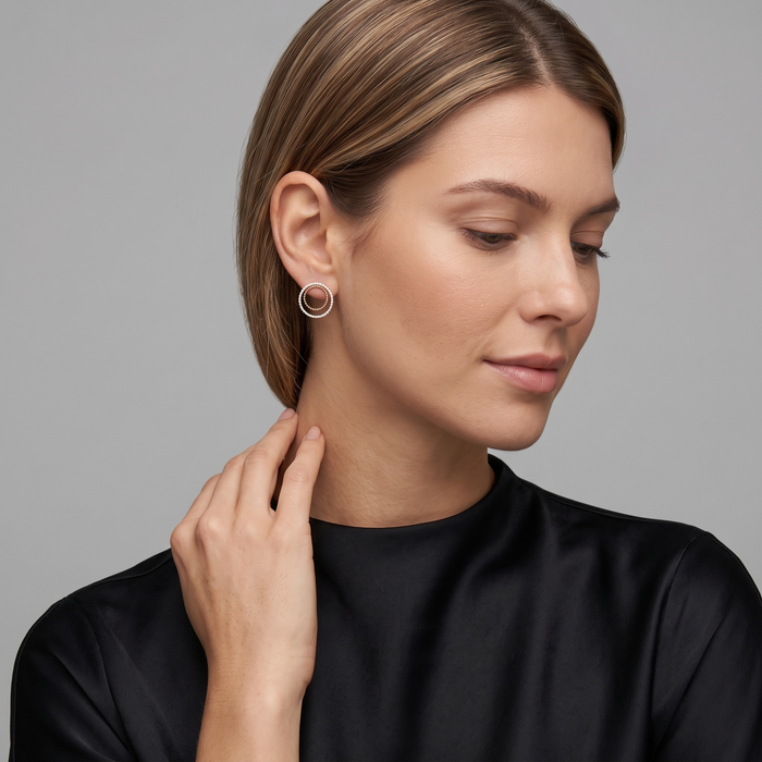 Double Circle Diamond Stud Earrings in 14K Yellow Gold