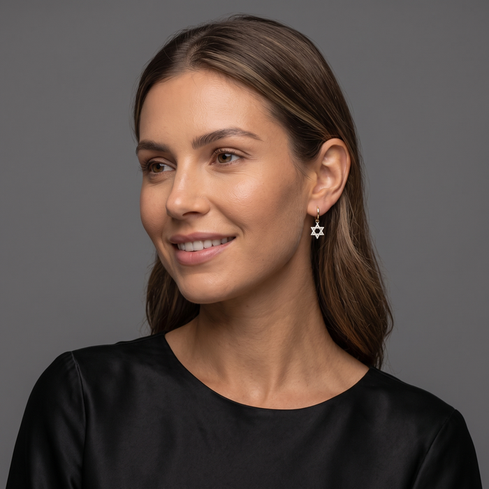 Star of David Diamond Hoop Earrings in 14K Gold