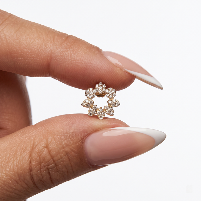 Pave Diamond Open Floral Stud Earrings in 14K Yellow Gold