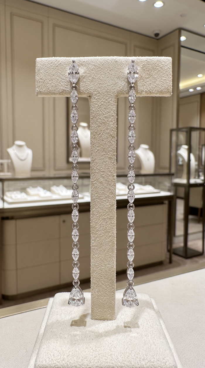 Pear Shape Diamond Drop Earrings in 14K White Gold