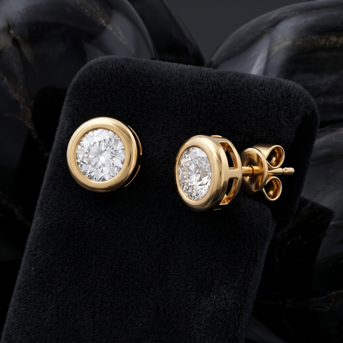 Two Round Diamond Stud Earrings in 14K Yellow Gold