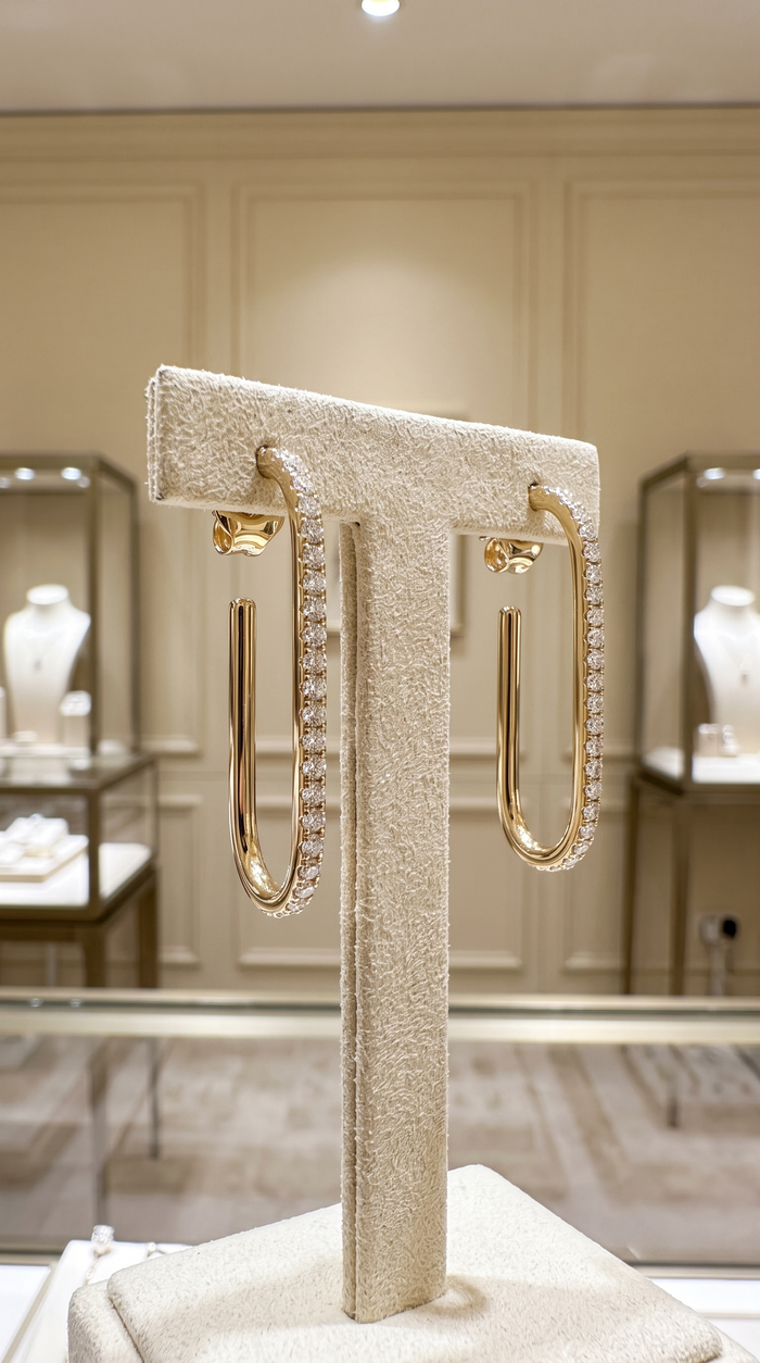 Curve Diamond 14K (or 18k upon request) Yellow Gold Drop Earrings