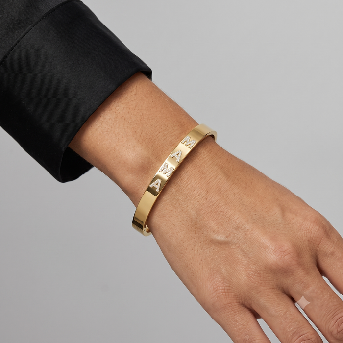 Mama Bangle Pave Letter Diamond Bracelet in 14K Yellow Gold
