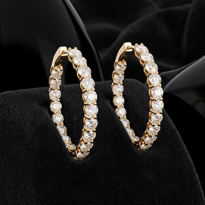 Radiant Loop Diamond Hoop Earrings in 14K Yellow Gold