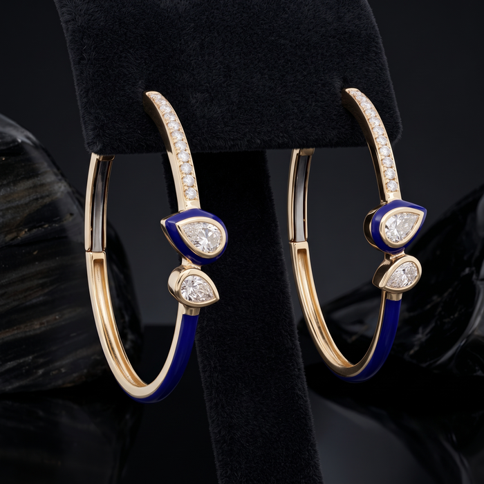 Timeless Pear Shape Diamond Hoop Earrings in 14K Yellow Gold