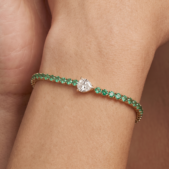Fancy Ruby Diamond Tennis Bracelet in 14K Yellow Gold