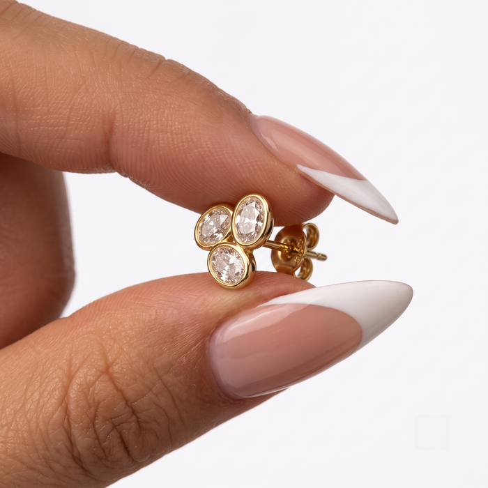 Triple Oval Cluster Stud Earrings in 18K Yellow Gold