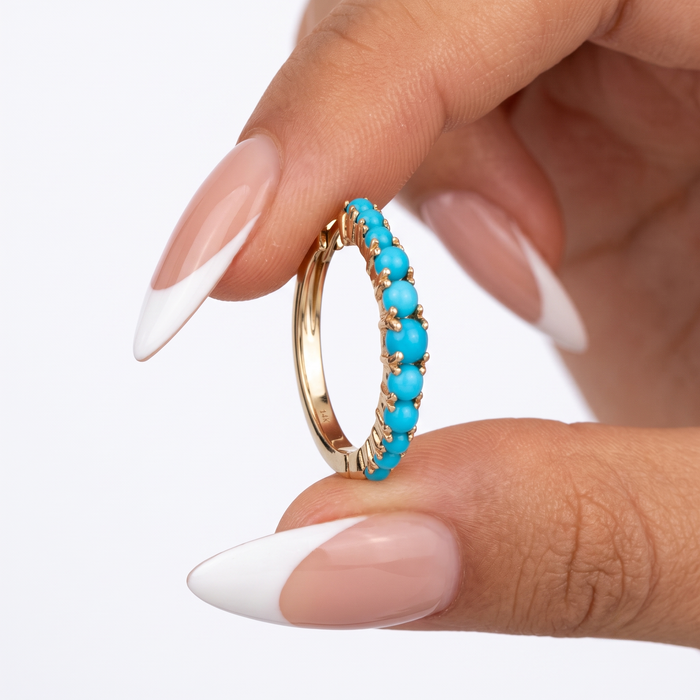 Turquoise Diamond Topaz Hoop Earrings in 14K Yellow Gold