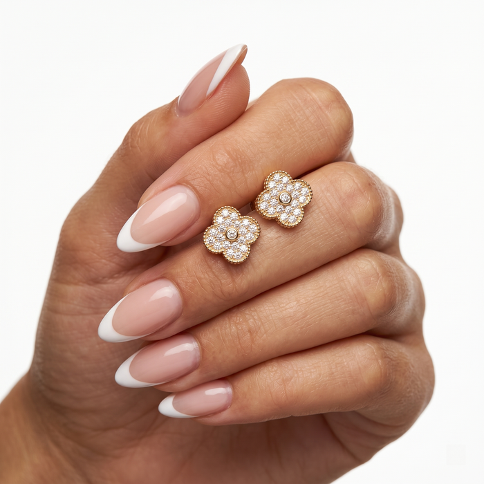 Radiant Pave Diamond Flower Stud Earrings in 14K Gold