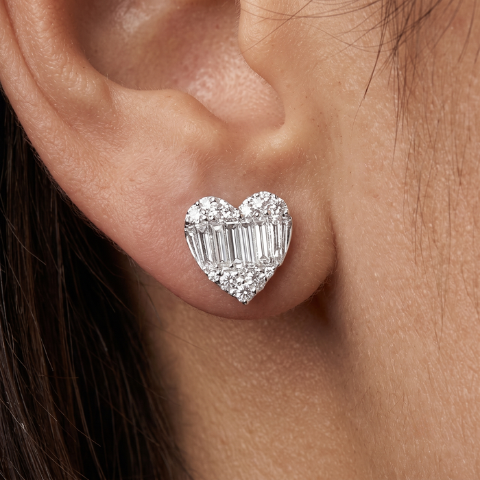 Heart Shape 20 Round Diamonds Earrings in 18K White Gold