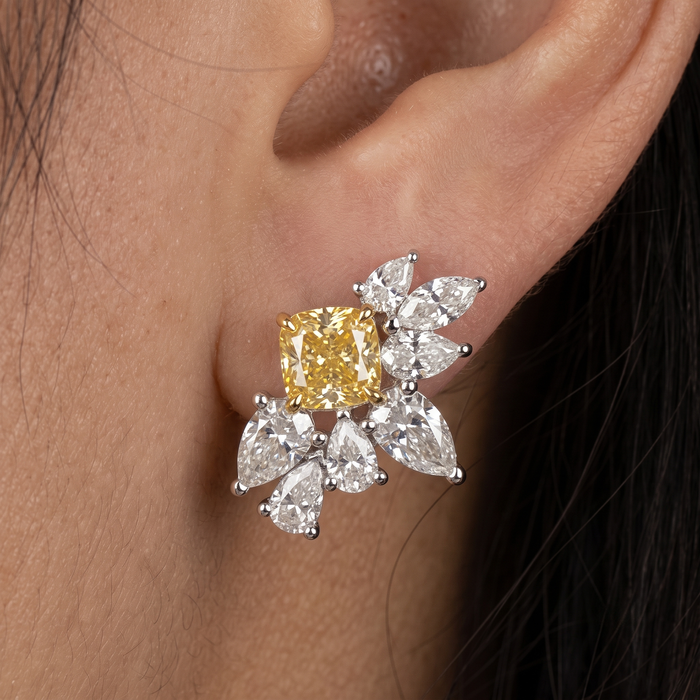 Cushion Cut Diamond Marquise Earrings in 14K Gold