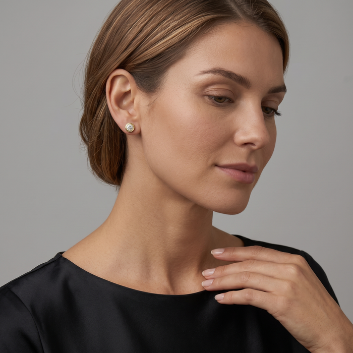 Round Brilliant Bezel Set 18K Yellow Gold Stud Earrings