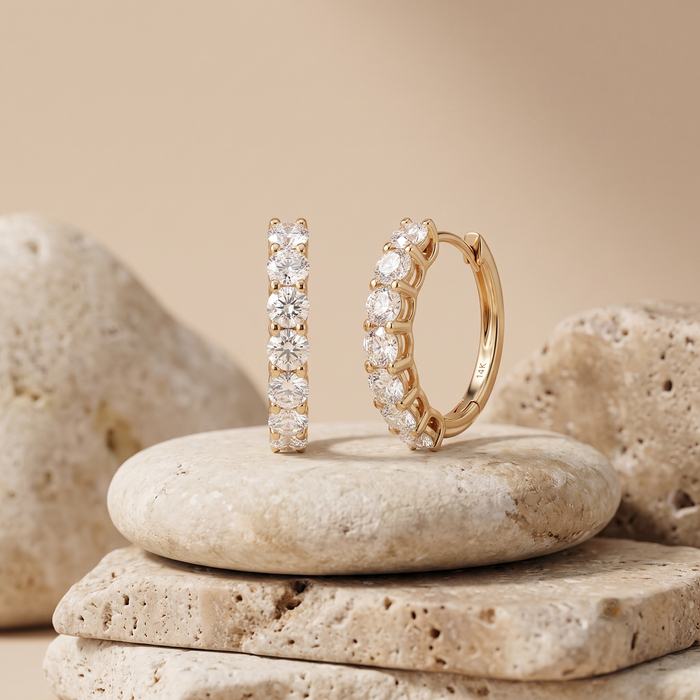 Round Diamond Huggie Hoop Earrings in 14K Gold