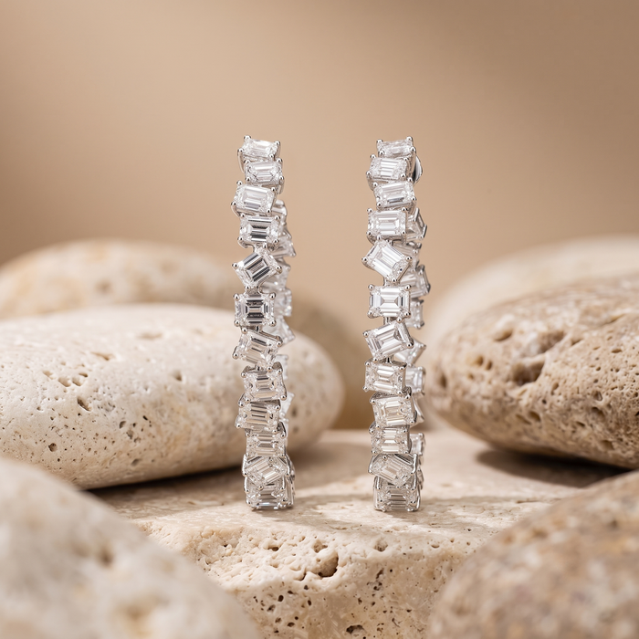 Baguette Diamond Hoop Earrings in 18K White Gold