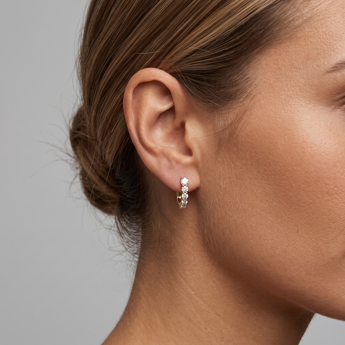 Round Diamond Mini Hoop Earrings in 14K Yellow Gold