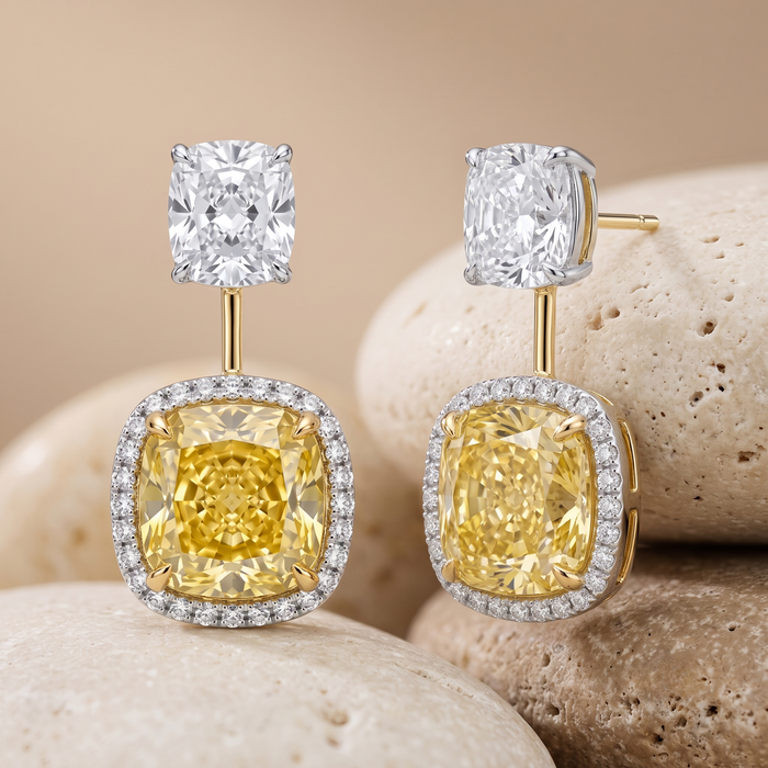Radiant Yellow Diamond 14K White Gold Halo Earrings