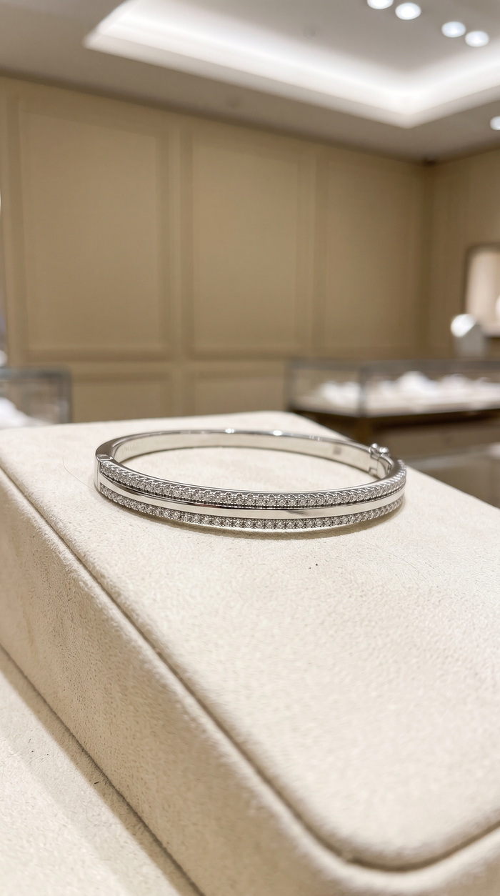 Diamond Arc Bangle Bracelet in 14K White Gold
