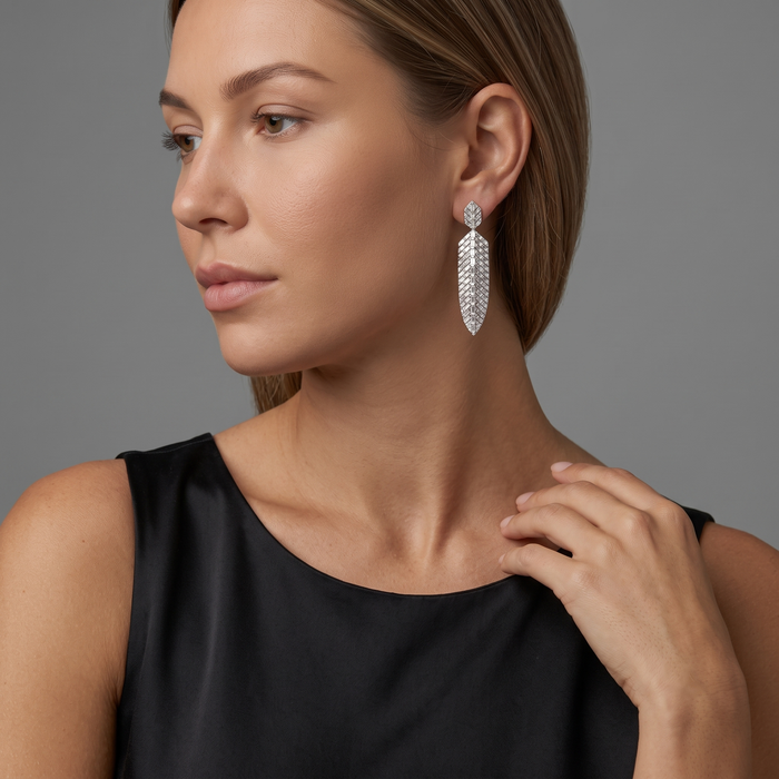 Cherished Charm Leaf Dusters Drop Earrings in 14K White Gold