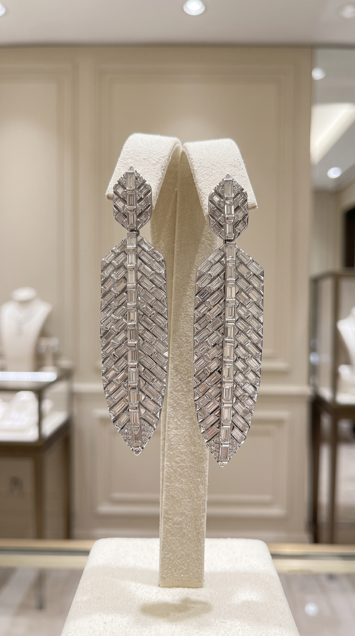 Cherished Charm Leaf Dusters Drop Earrings in 14K White Gold