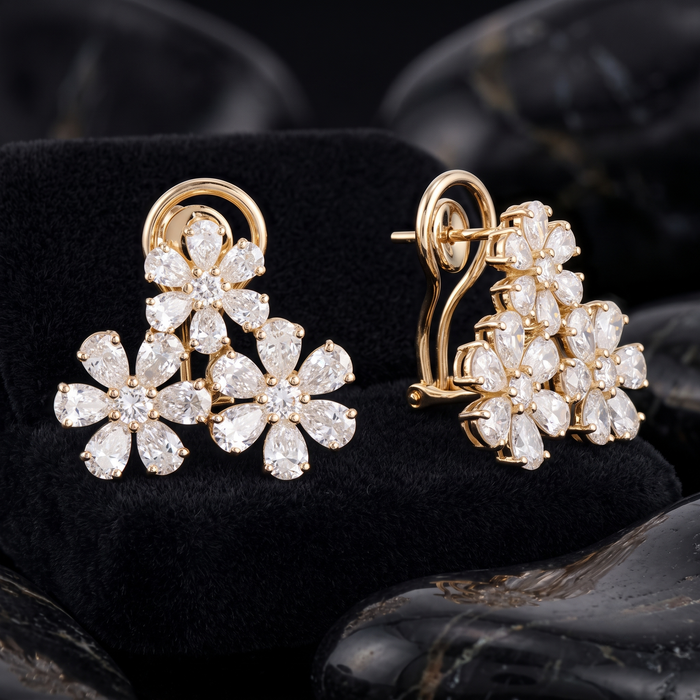 Fancy Opulence Diamond Stud Earrings in 14K Yellow Gold