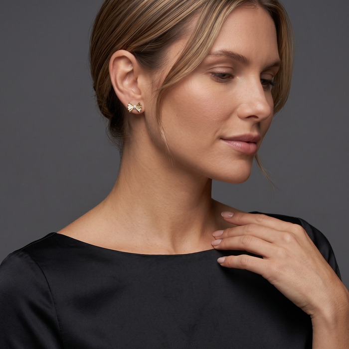 Diamond Fan Bow Stud Earrings in 14K Yellow Gold