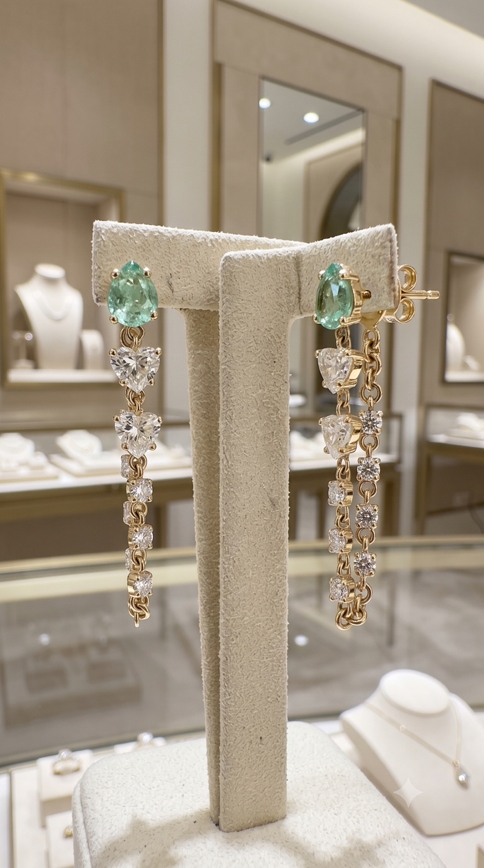 Grace Sapphire 14K (or 18k upon request) Yellow Gold Diamond Drop Earrings