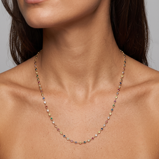 Bold Multi-Sapphire Diamond Necklace in 14K Yellow Gold
