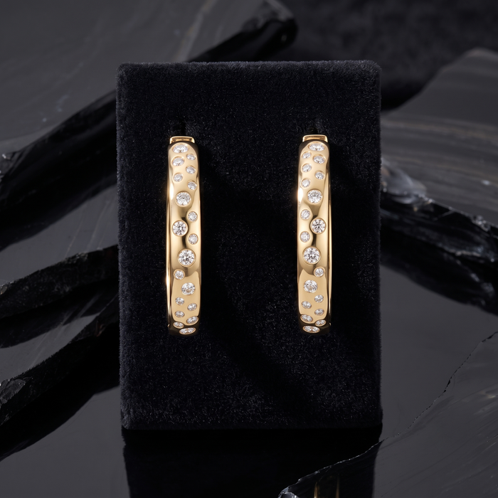 38 Diamond Opal 14K (or 18k upon request) Yellow Gold Huggies Earrings
