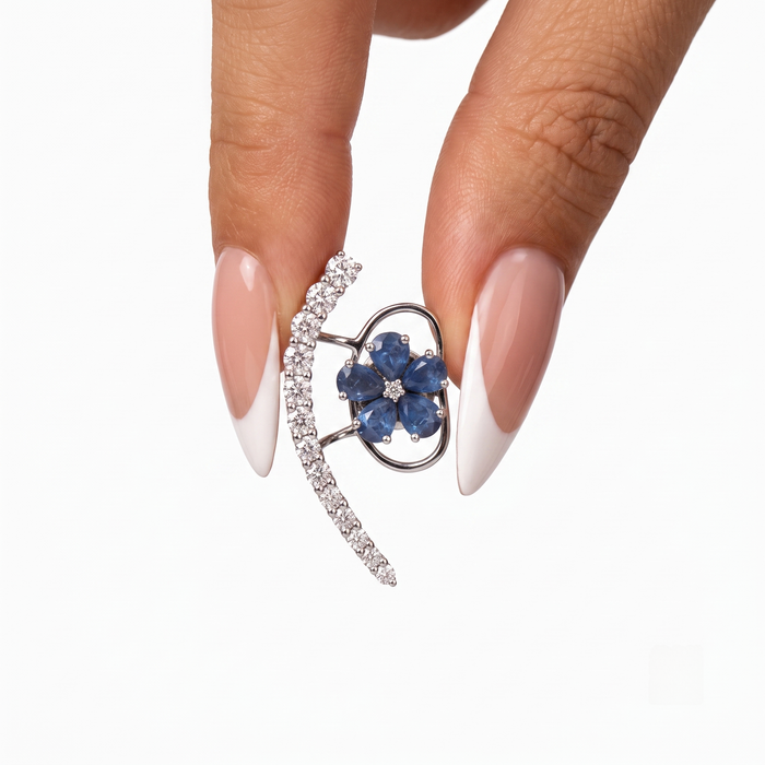 Sapphire Florals Diamond Earrings in 18K White Gold