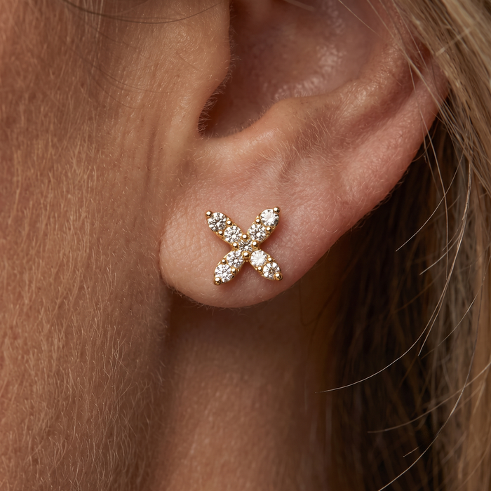Floral Marquise Diamond Stud Earrings in 14K Yellow Gold