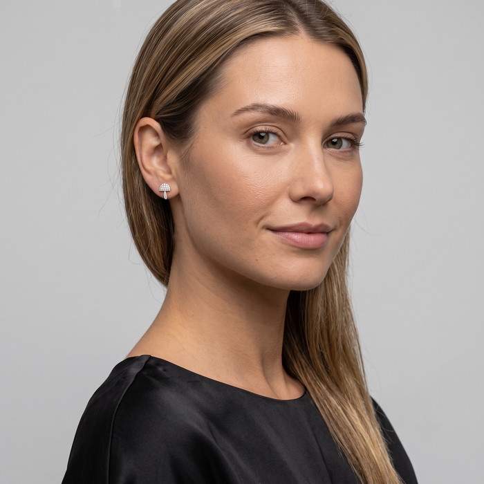Mushroom Pave Diamond Stud Earrings in 14K Yellow Gold