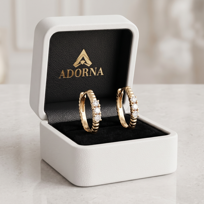 Trio Whisper Diamond Huggie Hoop Earrings in 14K Yellow Gold