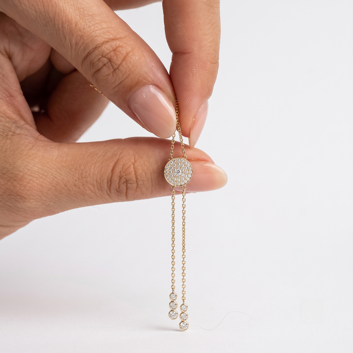 Diamond Arc Lariat Necklace in 14K Yellow Gold