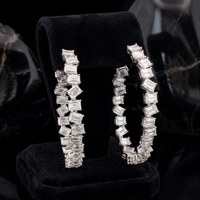 Baguette Diamond Hoop Earrings in 18K White Gold