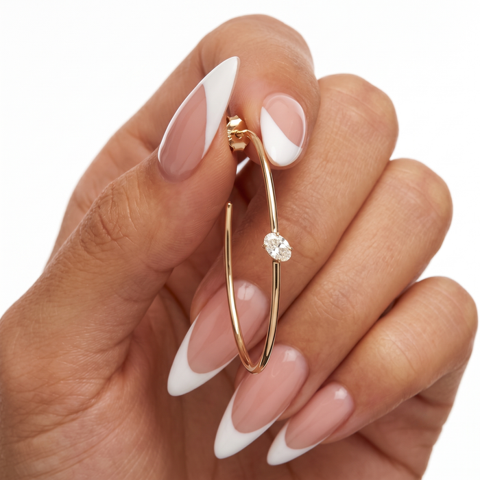 Open Hoop Diamond Accent Earrings in 14K Yellow Gold