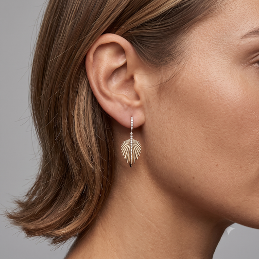 Radiant Leaf 14K (or 18k upon request) Yellow Gold Diamond Drop Earrings
