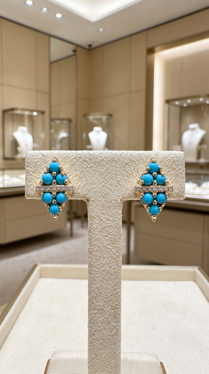 Forever Diamonds Turquoise Stud Earrings in 14K Yellow Gold