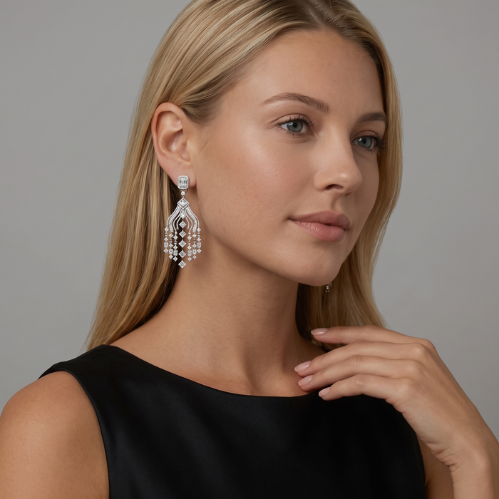 Round Multi Diamonds Earrings in 18K White Gold