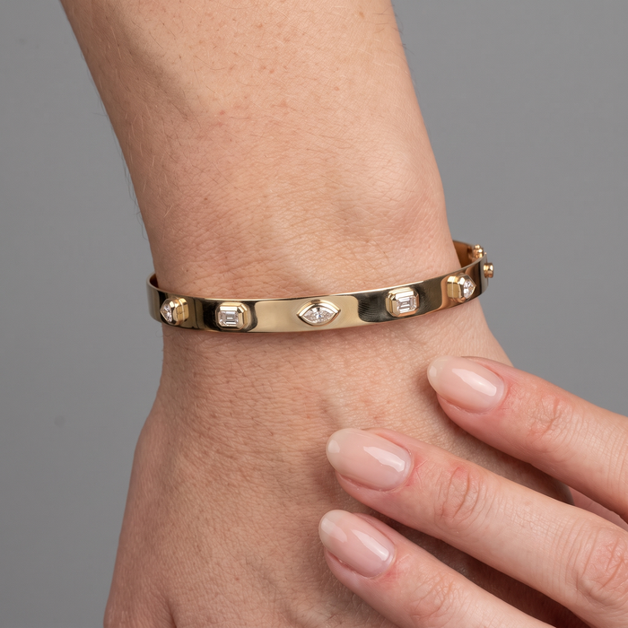 Lunar Charm Diamond Bangle Bracelet in 14K Yellow Gold