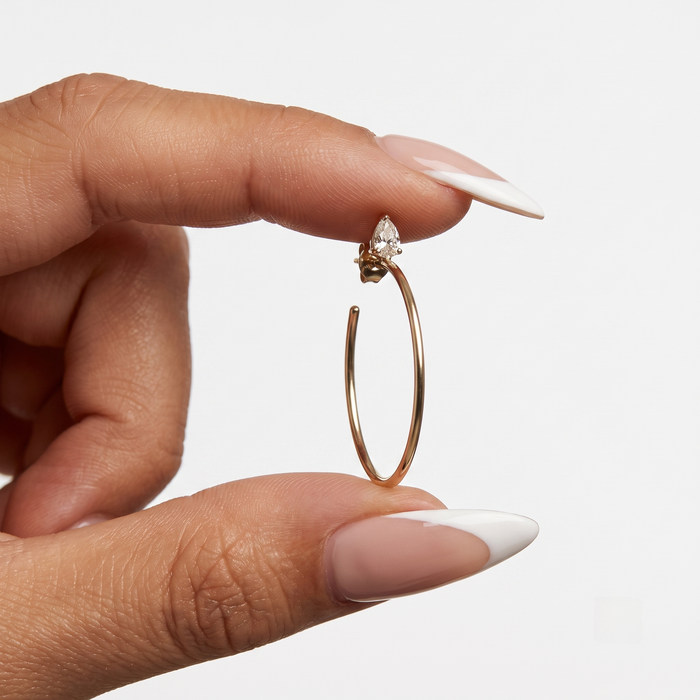 Marquise Accent Open Hoop Earrings in 14K Yellow Gold