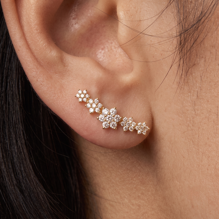 Celestial Cluster Diamond Stud Earrings in 14K Yellow Gold