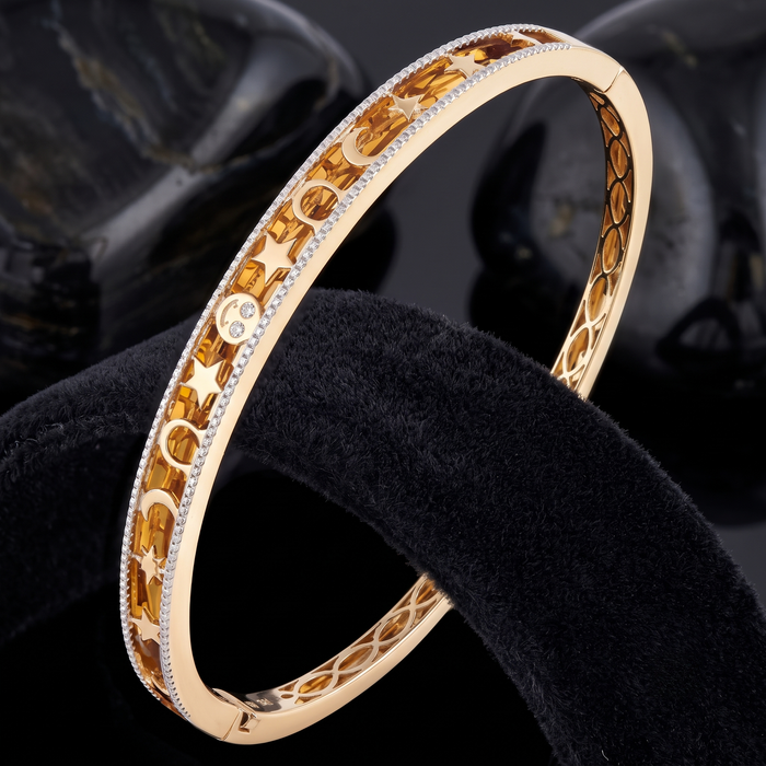 Diamond Round Bangle Bracelet in 14K Yellow Gold