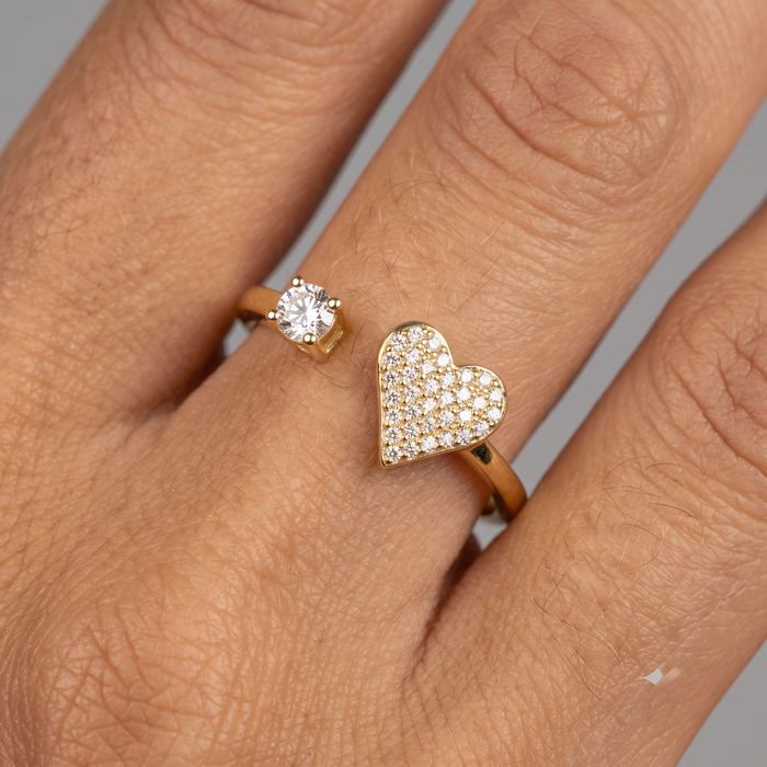 Open Heart Diamond Cuff Ring in 14K Yellow Gold