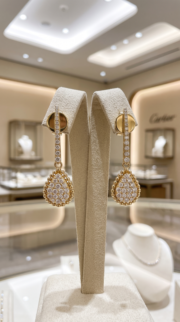 Teardrop Pave Dangle Diamond Earrings in 14K Yellow Gold