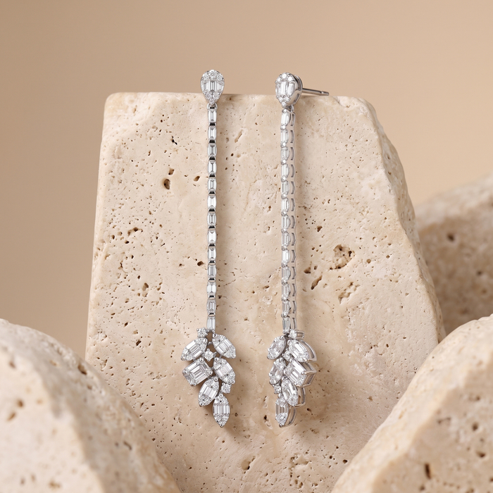 86 Round Baguette Diamonds 18K White Gold Earrings