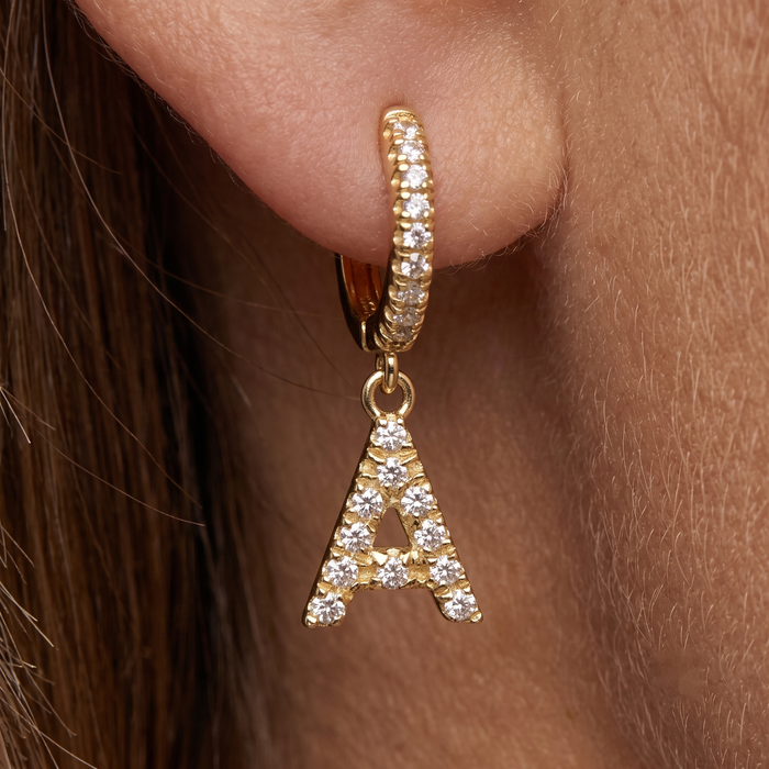 Pave Diamond Initial a Drop Earrings in 14K Yellow Gold